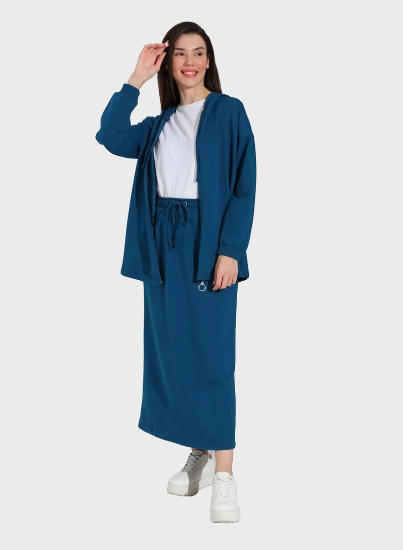Benin by modanisa Draw String Jacket And High Waist Skirt Set
