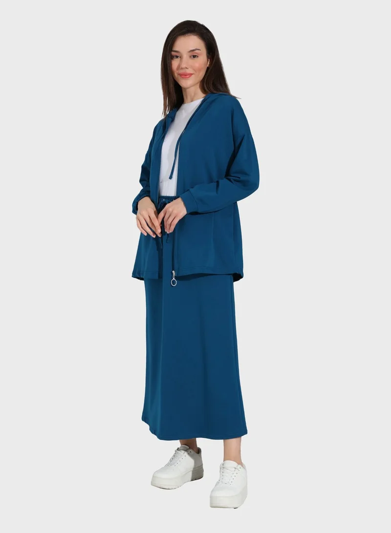Benin by modanisa Draw String Jacket And High Waist Skirt Set