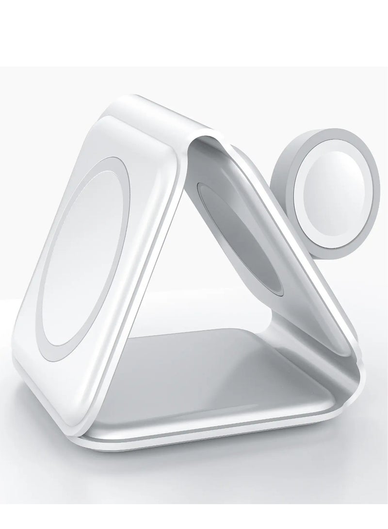 دوسالا شاحن هاتف لاسلكي مغناطيسي قابل للطي 3 في 1 شحن سريع 15 واط QI شاحن لاسلكي 3 في 1 باللون الأبيض - Image 2