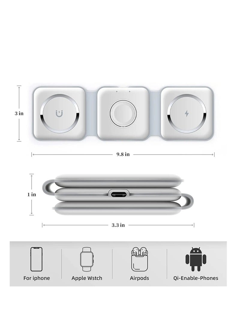 دوسالا شاحن هاتف لاسلكي مغناطيسي قابل للطي 3 في 1 شحن سريع 15 واط QI شاحن لاسلكي 3 في 1 باللون الأبيض - Image 3