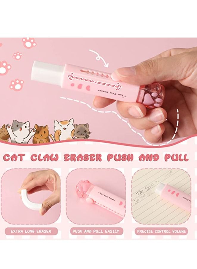 4 in 1 Cute Cat Paw Kawaii School Supplies Cat Paw Pencil Sharpener and Shaped Retractable Eraser for Girls Stationery - Image 2