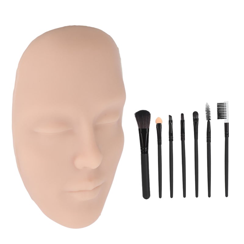 3D Makeup Practice Face Board Realistic Reusable Silicone Cosmetic Mannequin Face with 7PCS Brush for Beginner Medium Skin Color - Image 1