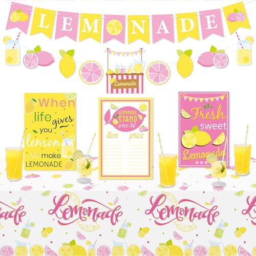 PTECDROTS Lemonade Stand Decorations - Lemonade Banner, Lemonade Stand Sign, Lemon Straw for Kids Summer Bridal Shower Birthday Party Lemonade Stand Supplies - Image 1