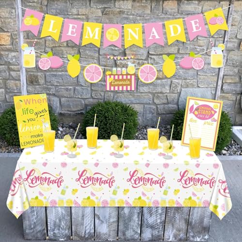 PTECDROTS Lemonade Stand Decorations - Lemonade Banner, Lemonade Stand Sign, Lemon Straw for Kids Summer Bridal Shower Birthday Party Lemonade Stand Supplies - Image 3