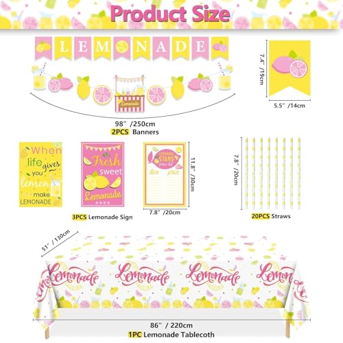 PTECDROTS Lemonade Stand Decorations - Lemonade Banner, Lemonade Stand Sign, Lemon Straw for Kids Summer Bridal Shower Birthday Party Lemonade Stand Supplies - Image 2
