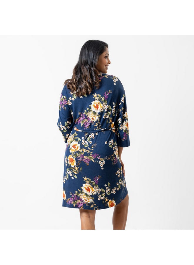 Aadaraya Aadaraya All-Over Floral Print Maternity Chemise with Robe and Eye Mask - Image 4