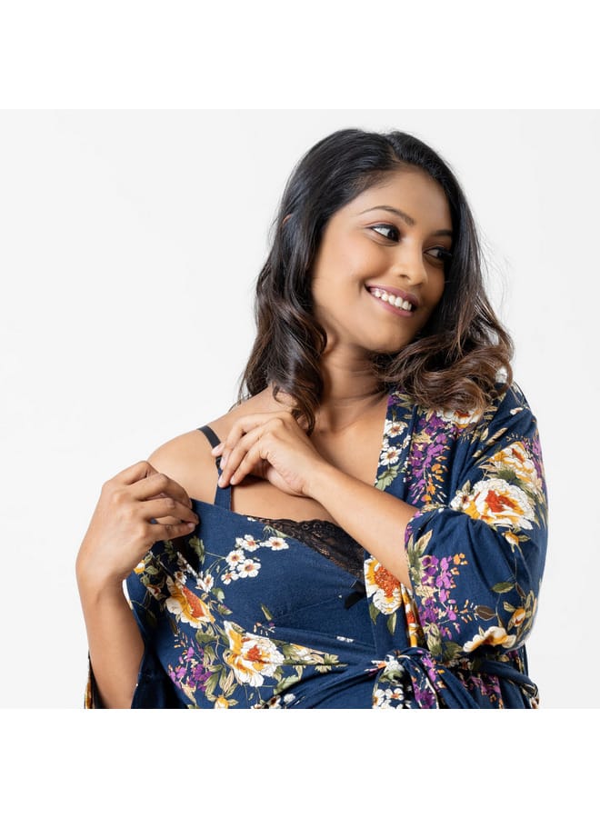Aadaraya Aadaraya All-Over Floral Print Maternity Chemise with Robe and Eye Mask - Image 3