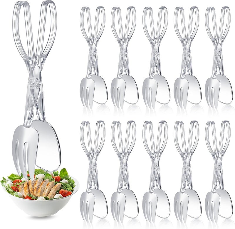 Tioncy 12 Pack Plastic Salad Scissor Tongs 11.5 Inches for Serving Reusable Food Tongs, Clear Utensils for Chef Cooking, Kitchen, Buffet, Party, Catering Supplies - Image 1