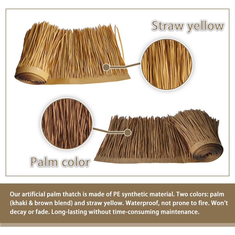 Vaotais Premium Mexican Style Artificial Palm Thatch Roof Rolls. 5 Lengths, 2 Colors. Waterproof. Easy Install. Ideal for Tiki Bars, Parties, Gardens & Fences (4ft x 16in - Straw Yellow) - Image 2