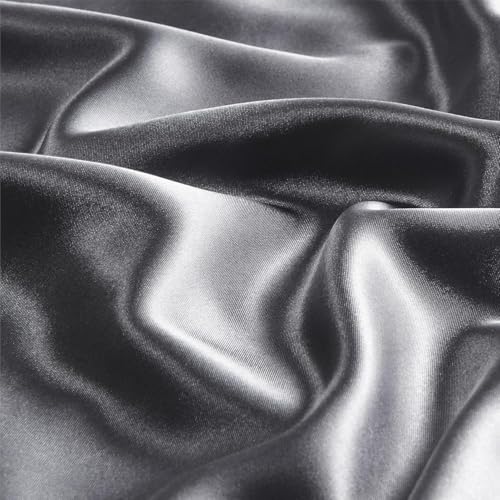 GO WELL solid Satin Silk Pillow Covers Pack of 2 for Hair and Skin-with Satin Scrunchies for Women|Satin Pillow coer for Hair and Skin |scrunchies for Women 3-Piece|Silk Pillow case (Grey) 600 TC - Image 4