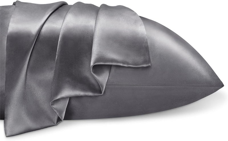 GO WELL solid Satin Silk Pillow Covers Pack of 2 for Hair and Skin-with Satin Scrunchies for Women|Satin Pillow coer for Hair and Skin |scrunchies for Women 3-Piece|Silk Pillow case (Grey) 600 TC - Image 5