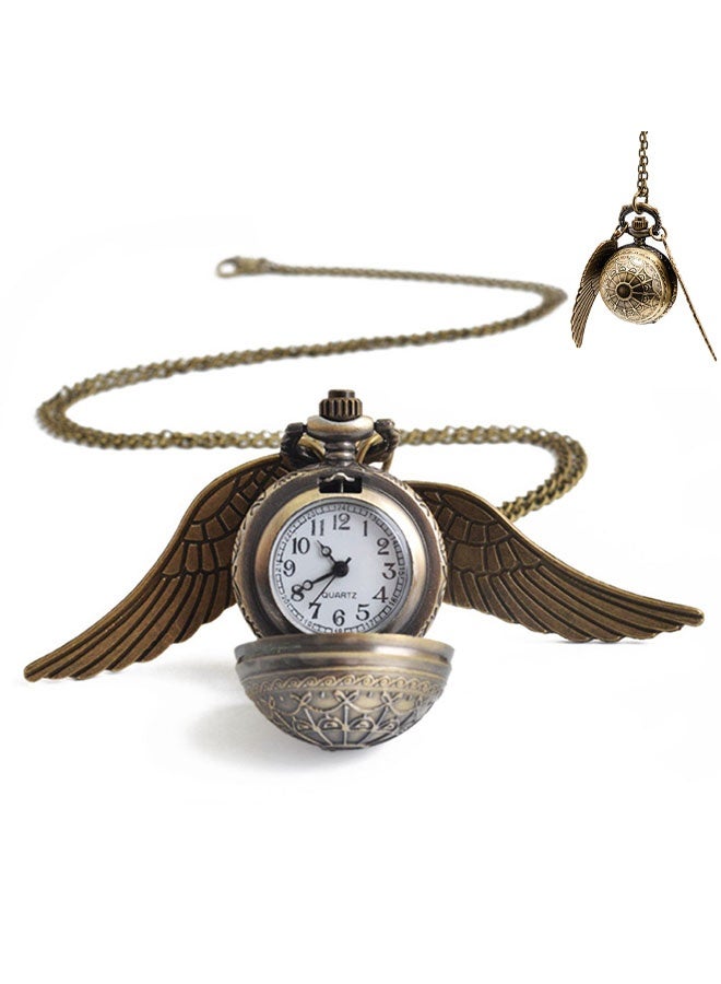 Vintage Hollow Bronze Pocket Watch Quartz Arabic Markers Carved Men and Women Watches with Necklace Chain Pendant - Image 1