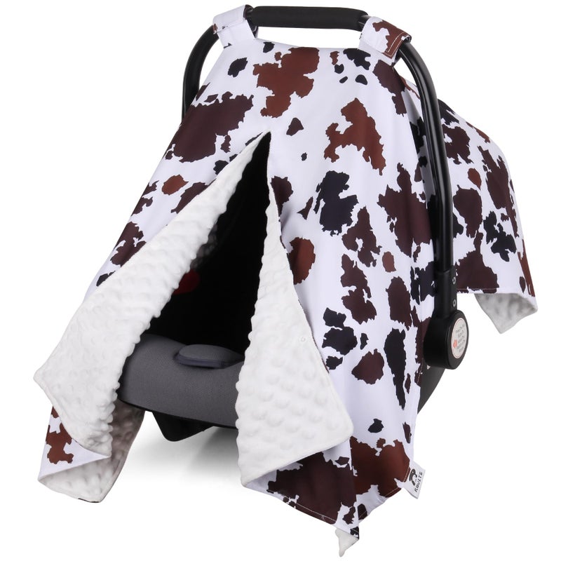 Rquite Car Seat Cover Baby Carseat Covers Baby Boy Minky Infant Car Seat Cover Winter Peekaboo Opening Car Seat Canopy Multiuse Baby Carrier Stroller Nursing Cover Minky Blanket Cow Print - Image 2