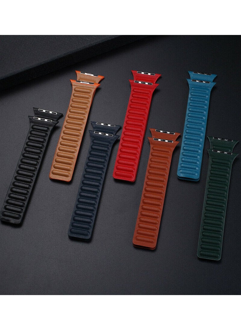 YOMNA - For Apple Watch Leather Link Band Strap iWatch Series 40/44/41/45mm Midnight Blue Strap with Midnight Blue Strap - Image 1
