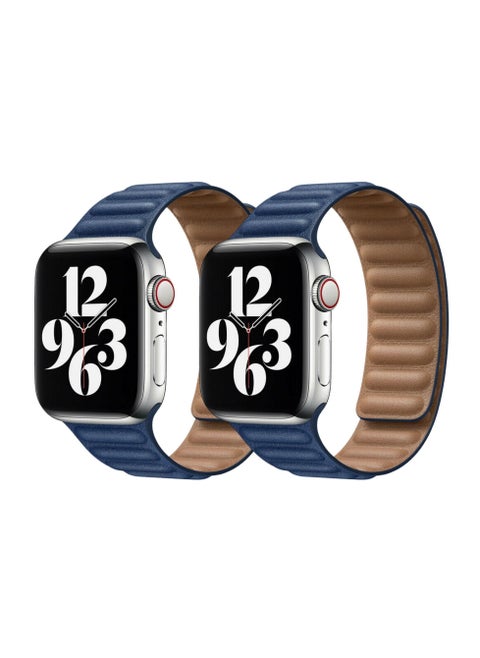 For Apple Watch Leather Link Band Strap iWatch Series 40/44/41/45mm Midnight Blue Strap with Midnight Blue Strap