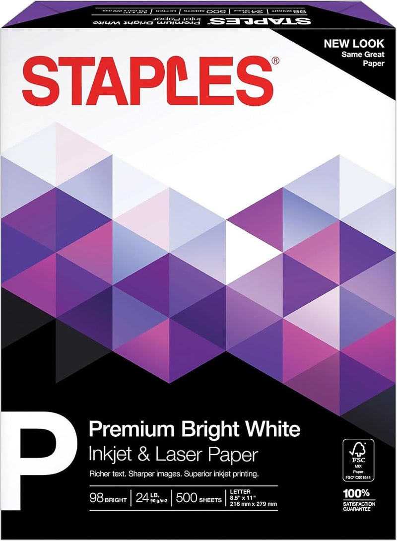 Staples 733332 Premium 8.5-Inch X 11-Inch Multipurpose Paper 24 Lbs. 98 Bright 500/Ream - Image 1