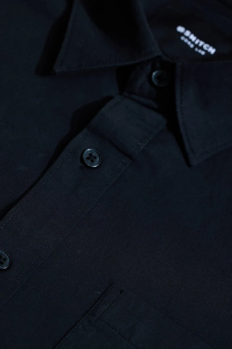 سنيتش Black Solid Long Sleeve Slim Fit Casual Core Lab Shirt