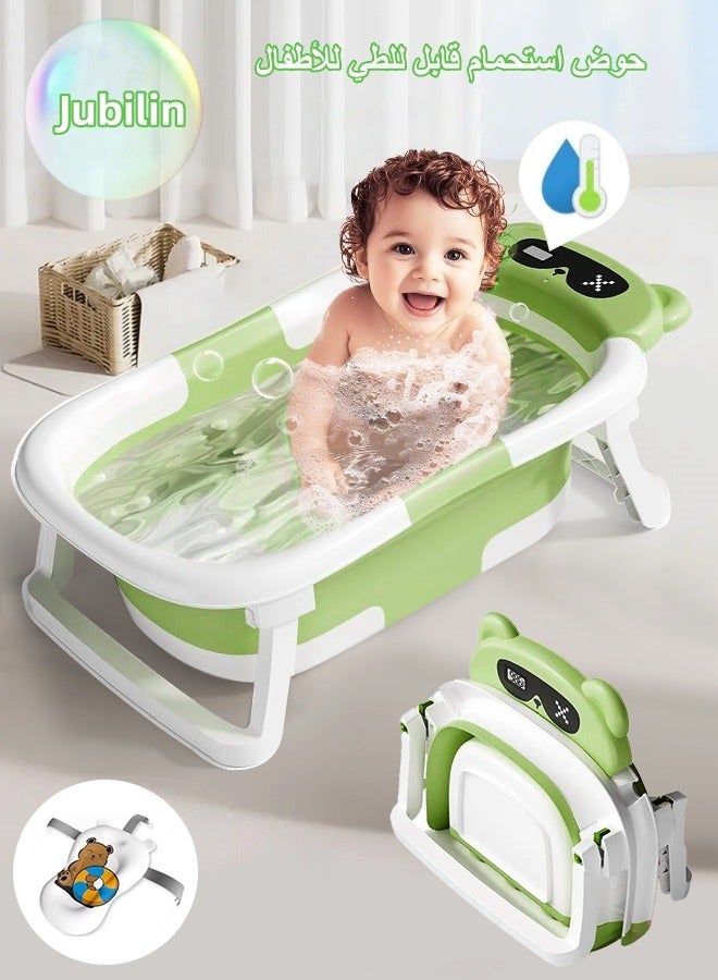 جوبيلين حوض استحمام للرضع، حوض استحمام قابل للطي لحديثي الولادة إلى الأطفال الصغار، حوض استحمام محمول للأطفال مع وسادة ناعمة وميزان حرارة، أخضر - Image 1