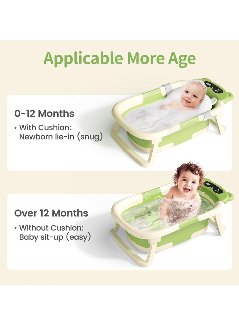 جوبيلين حوض استحمام للرضع، حوض استحمام قابل للطي لحديثي الولادة إلى الأطفال الصغار، حوض استحمام محمول للأطفال مع وسادة ناعمة وميزان حرارة، أخضر - Image 2