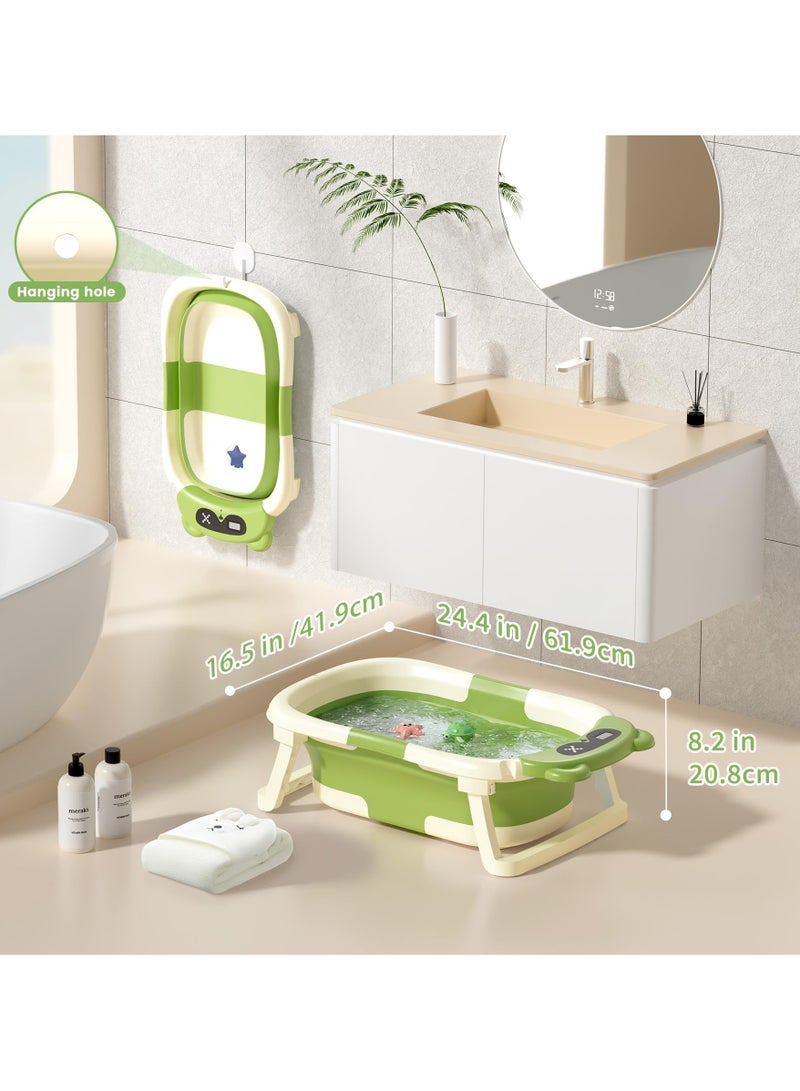 جوبيلين حوض استحمام للرضع، حوض استحمام قابل للطي لحديثي الولادة إلى الأطفال الصغار، حوض استحمام محمول للأطفال مع وسادة ناعمة وميزان حرارة، أخضر - Image 3