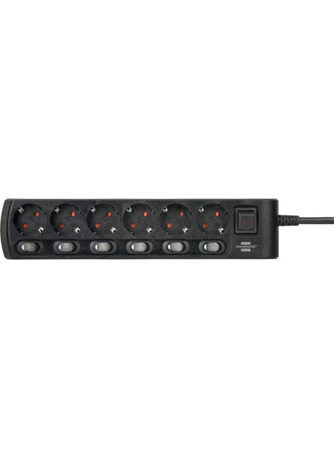 6 Switches 6 Sockets Power Strip Socket 2 Meters Black