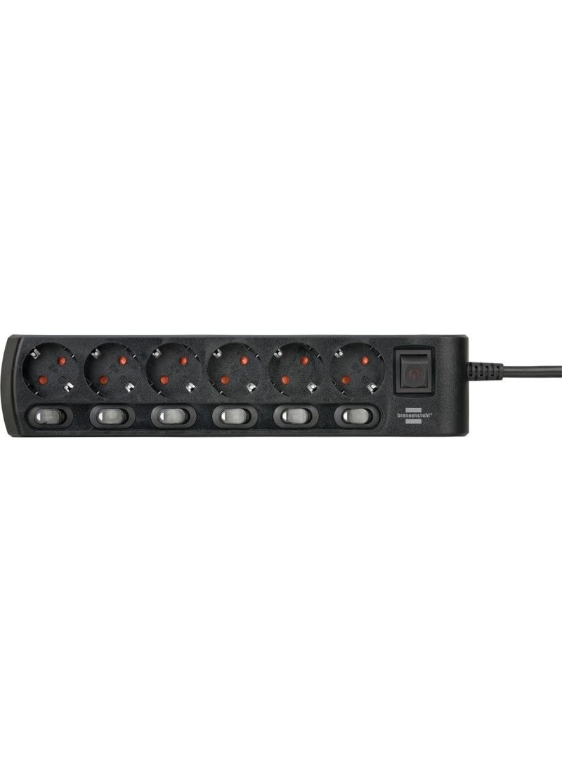 Brennenstuhl 6 Switches 6 Sockets Power Strip Socket 2 Meters Black  - Image 1