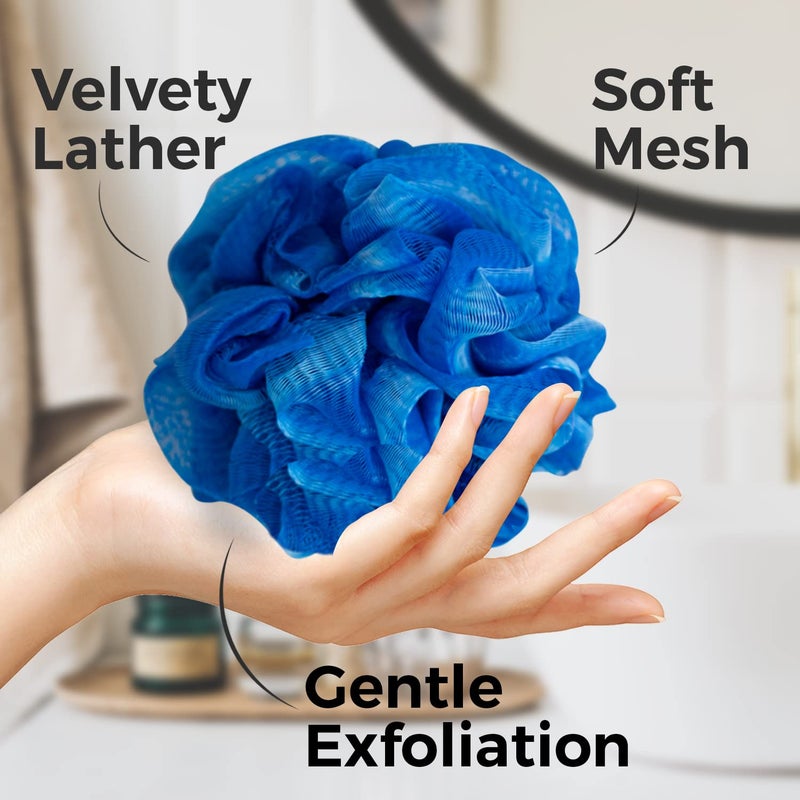 PANACHE Premium Soft Bath Puff Loofah Scrubber For Men Women Combo Pack 2 Black Blue - Image 3