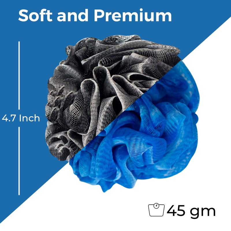 PANACHE Premium Soft Bath Puff Loofah Scrubber For Men Women Combo Pack 2 Black Blue - Image 2