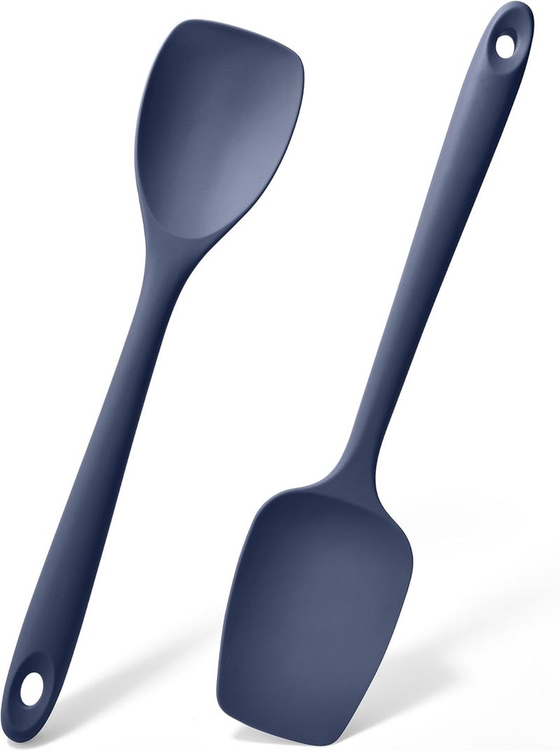 Doosu Long term use design Silicone Spoon Spatula Set of 2, 600ºF Heat-Resistant Food Grade Rubber Spoonula with Seamless Design, Non-Stick Dishwasher Safe Kitchen Utensils for Cooking Baking Mixing Scraping (Navy Blue) Spec compliant trusted quality - Image 1