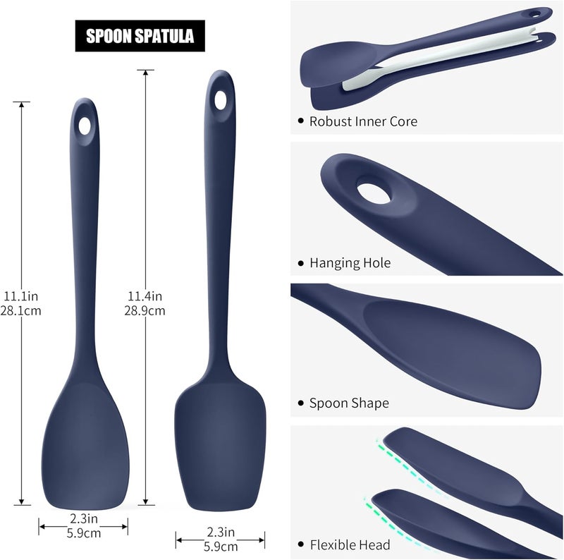 Doosu Long term use design Silicone Spoon Spatula Set of 2, 600ºF Heat-Resistant Food Grade Rubber Spoonula with Seamless Design, Non-Stick Dishwasher Safe Kitchen Utensils for Cooking Baking Mixing Scraping (Navy Blue) Spec compliant trusted quality - Image 2