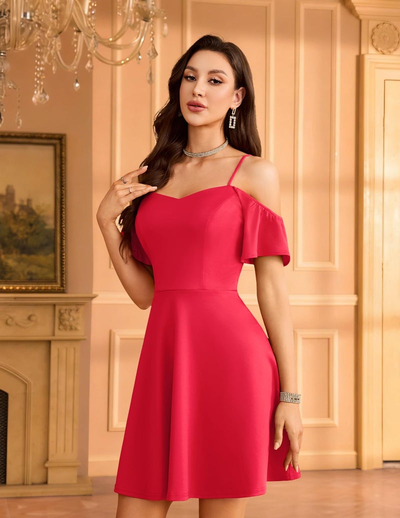 Meetjen Women's Semi Formal Prom Dress for Teens 2026 Cocktail Spaghetti Straps A Line School Dance Homecoming Dresses Red S - Image 3
