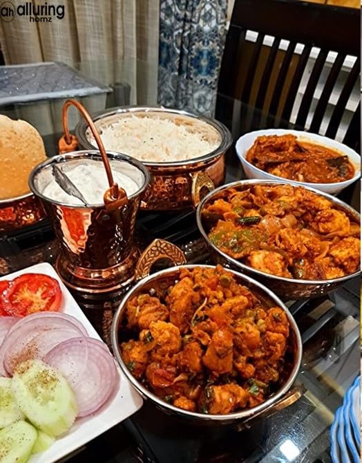 Alluring Homz Copper Steel Handi (Lagan),Kadhai Wok & Bucket for Serving Indian Food at Home,Hotel,Restaurant; Serveware & Tableware (1 Handi 400ml,1 Kadhai 400ml,1 Bucket 400ml) Pack of 3 - Image 5
