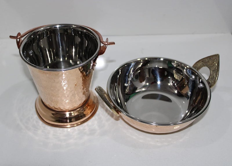 Alluring Homz Copper Steel Handi (Lagan),Kadhai Wok & Bucket for Serving Indian Food at Home,Hotel,Restaurant; Serveware & Tableware (1 Handi 400ml,1 Kadhai 400ml,1 Bucket 400ml) Pack of 3 - Image 4