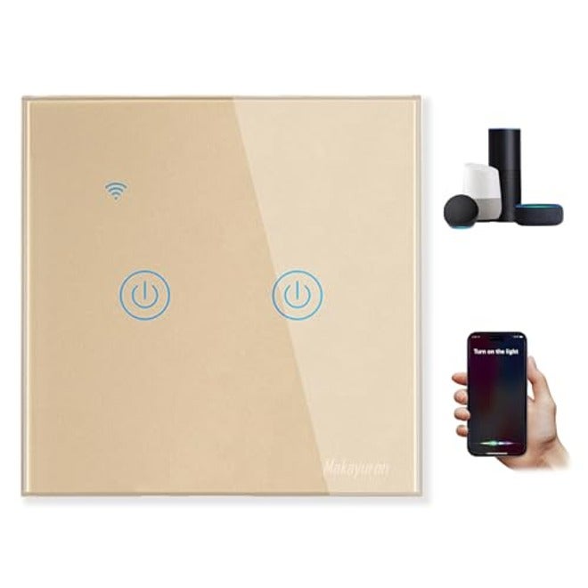 Makayuron WiFi Smart Wall Light Switch, No Neutral Wire Required, Compatible with Alexa and Google Home, Tuya APP Remote Control Touch Switch, No Hub Required, Voice Control (3 Gang, White) - Image 1
