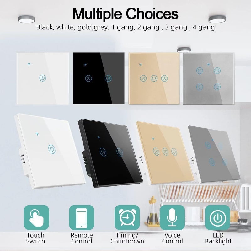 Makayuron WiFi Smart Wall Light Switch, No Neutral Wire Required, Compatible with Alexa and Google Home, Tuya APP Remote Control Touch Switch, No Hub Required, Voice Control (3 Gang, White) - Image 4