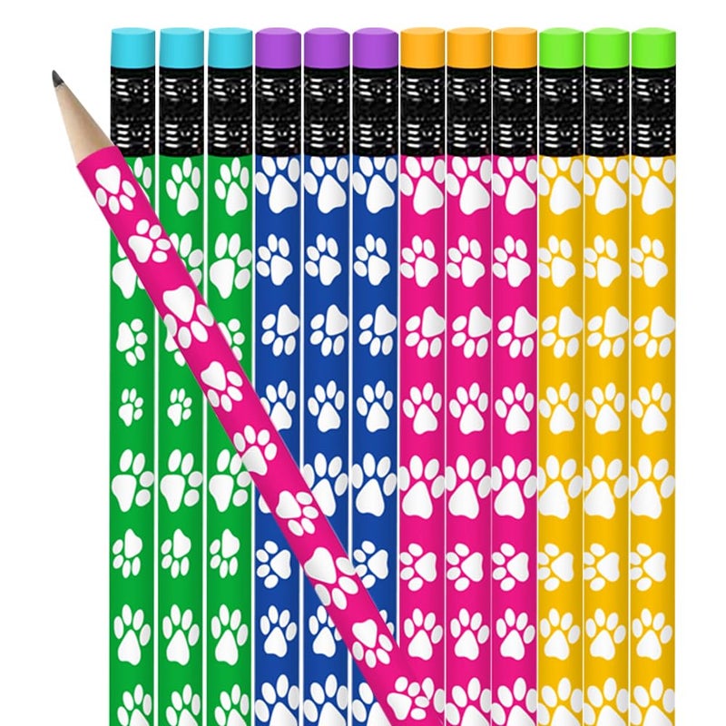 ArtCreativity Paw Print Pencils for Kids Set of 12 Colorful Wooden Writing Pencils with Erasers Fun Dog Cat Themed School Supplies and Animal Party Favors for Classroom Rewards - Image 2