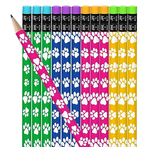ArtCreativity Paw Print Pencils for Kids Set of 12 Colorful Wooden Writing Pencils with Erasers Fun Dog Cat Themed School Supplies and Animal Party Favors for Classroom Rewards - Image 1