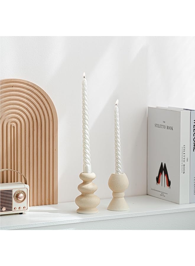 The Bros Taper Ceramic Candle Holders, Matte Boho Decorative Candlestick Holders, Creative Modern Knot Candlestick Holder Set, Table Decor Centerpiece for Home Decor Dining Wedding Party Aromatherapy, 2Pcs - Image 1