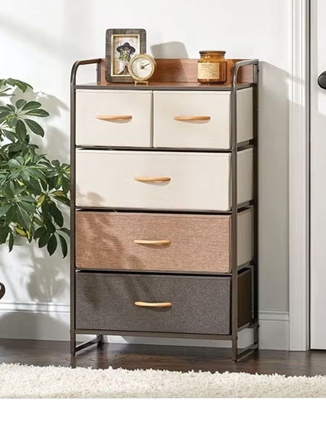 Cady One Modern Design Storage Drawers with Shelf, 5 Storage Drawers Drawer Organizer Closet Shelves, Durable Steel Frame and Easy-Pull Out Wooden Top - Organization Unit for Home, Office, and College Dorm - Image 1