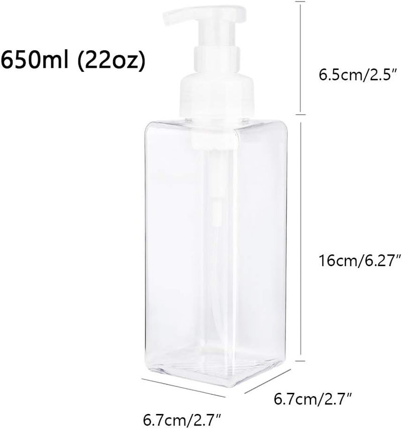 UUJOLY Foaming Soap Dispenser 650ml (22oz) Refillable Plastic Pump Bottle for Liquid Soap, Shampoo, Body Wash (2 Pcs) (Clear) - Image 4