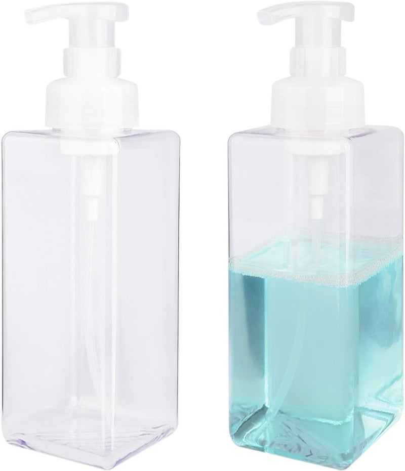 UUJOLY Foaming Soap Dispenser 650ml (22oz) Refillable Plastic Pump Bottle for Liquid Soap, Shampoo, Body Wash (2 Pcs) (Clear) - Image 1