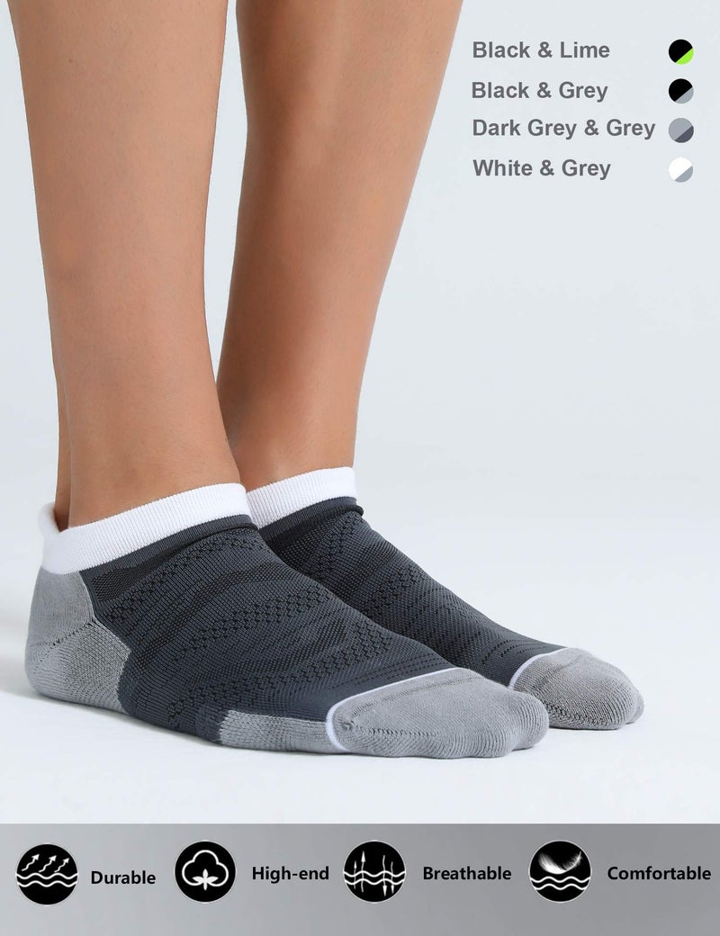 CS CELERSPORT CelerSport 6 Pack Men's Running Ankle Socks with Cushion, Low Cut Athletic Tab Socks, Grey, Large - Image 3