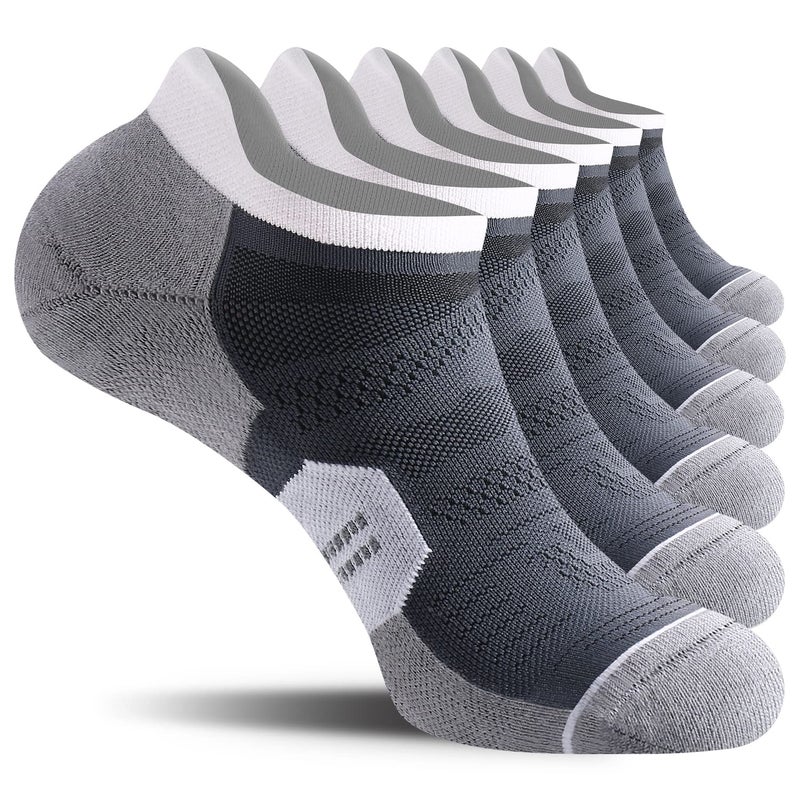 CS CELERSPORT CelerSport 6 Pack Men's Running Ankle Socks with Cushion, Low Cut Athletic Tab Socks, Grey, Large - Image 1