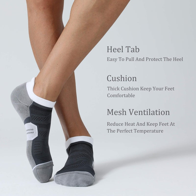 CS CELERSPORT CelerSport 6 Pack Men's Running Ankle Socks with Cushion, Low Cut Athletic Tab Socks, Grey, Large - Image 5