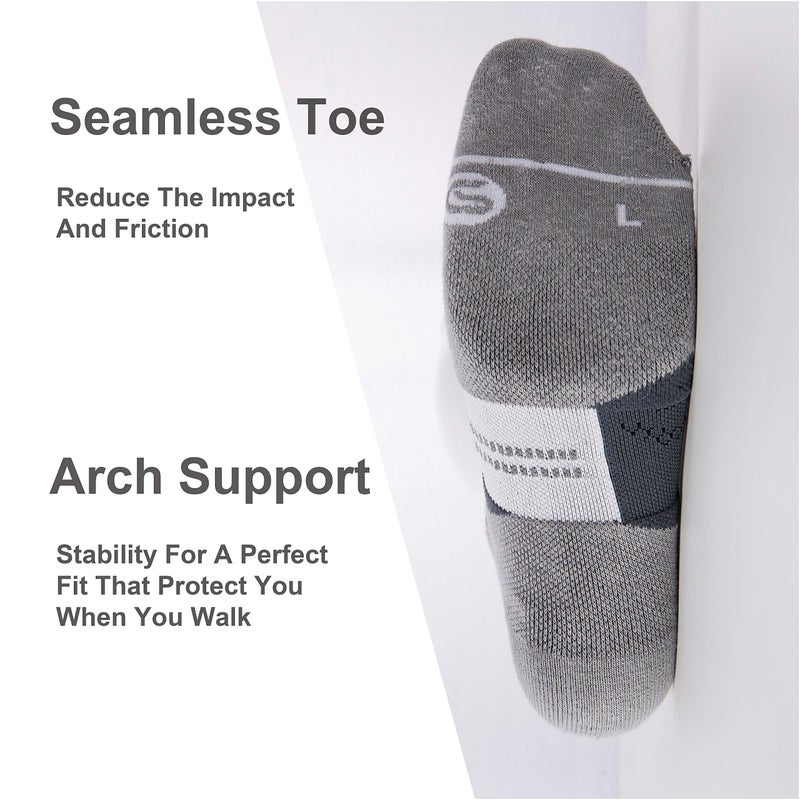 CS CELERSPORT CelerSport 6 Pack Men's Running Ankle Socks with Cushion, Low Cut Athletic Tab Socks, Grey, Large - Image 4