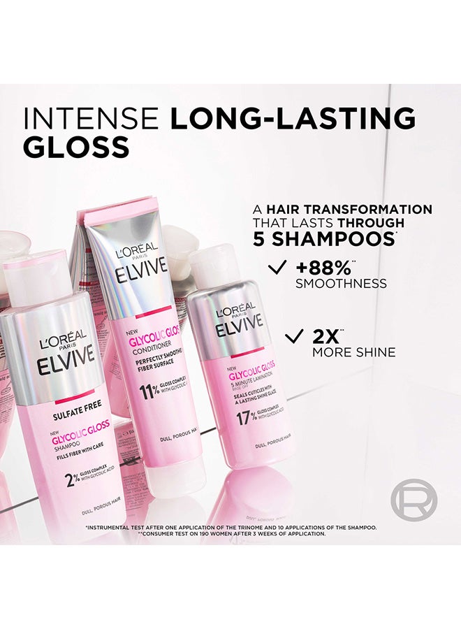 L'OREAL PARIS Elvive Glycolic Gloss Sulphate Free Shampoo 200ml + 5-minutes Lamination Rinse-off  200ml + Conditioner 150ml - Image 4