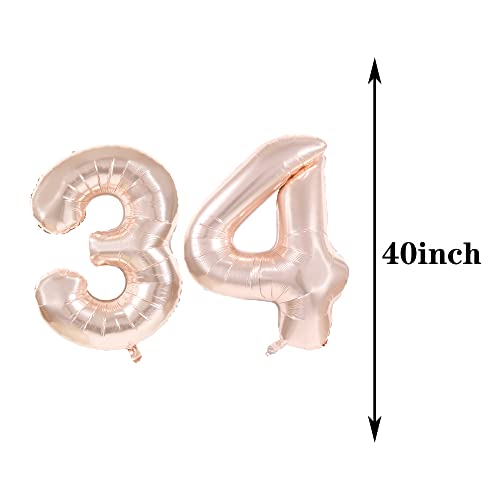 ZSNWGZ Sweet 34th Birthday Decorations Party SuppliesRose Gold Number 34 Balloons34th Foil Mylar Balloons Latex Balloon DecorationGreat 34th Birthday for GirlsWomenMenPhoto Props - Image 5