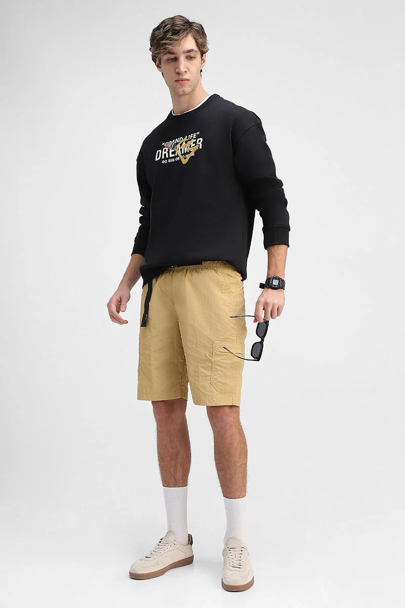 SNITCH Beige Regular Fit 100% Nylon Shorts for Men | Best Price UAE