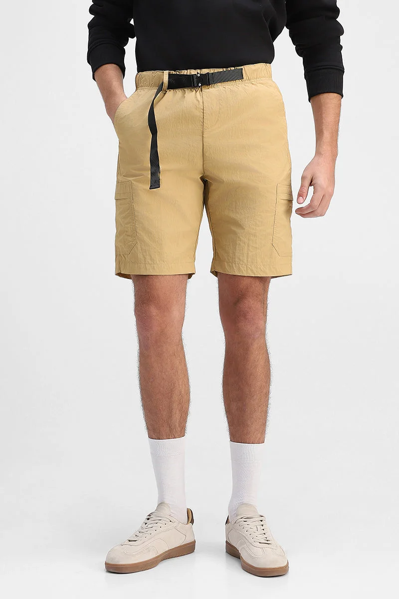 SNITCH Beige Regular Fit 100% Nylon Shorts for Men | Best Price UAE