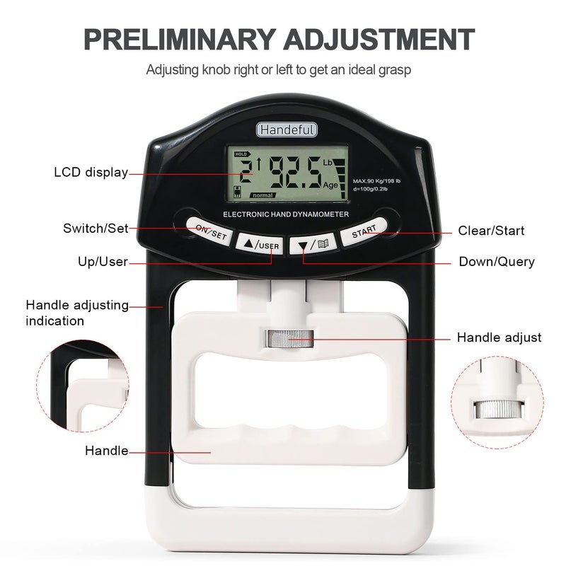 Handeful Grip Strength Tester Trainer - Dynamometer Handgrip Measurer Meter, Handheld Strengthener Exerciser for Sports, School, and Home Use (198Lbs / 90Kgs) - Image 5